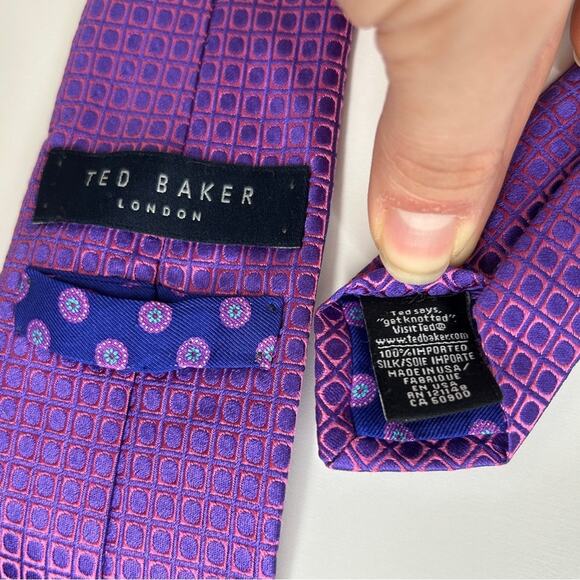 TED BAKER LONDON Mens Silk Tie Purple Holographic Shiny Shimmer Geometric Circle - Picture 4 of 5